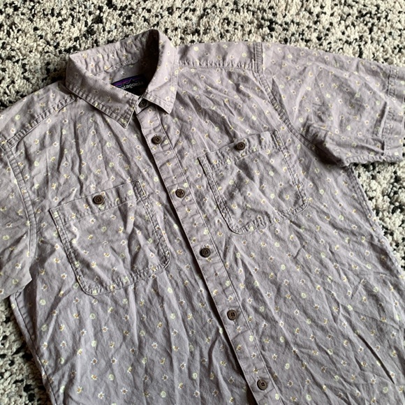 Patagonia Hemp Organic Cotton Blend Daisy Lemon Print Short Sleeve Shirt Small - Picture 9 of 16